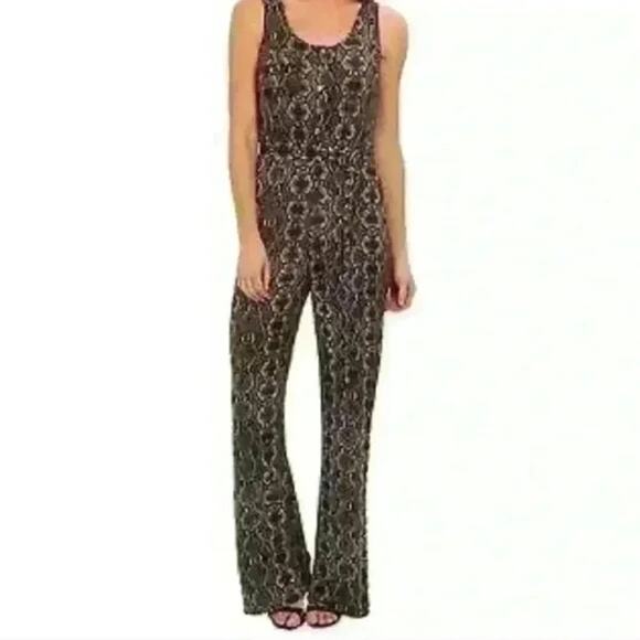 Calvin Klein Snakeskin Mob Wife Glam Drawstring Straight Leg Jumpsuit SZ 14 - Picture 1 of 14